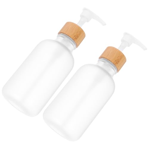 FUOYLOO Dispensador de Jabón Líquido 2 Unidades 300 Ml Botellas Rellenables Pet Mate Bomba de Bambú para Gel, Champú y Loción Uso en Baño y Cocina