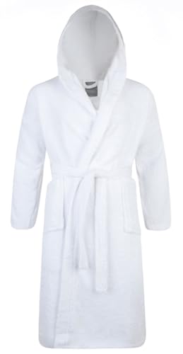 Image of Adore Home 100% Cotton Terry Towelling Hooded Shawl Collar Bathrobe Large,White