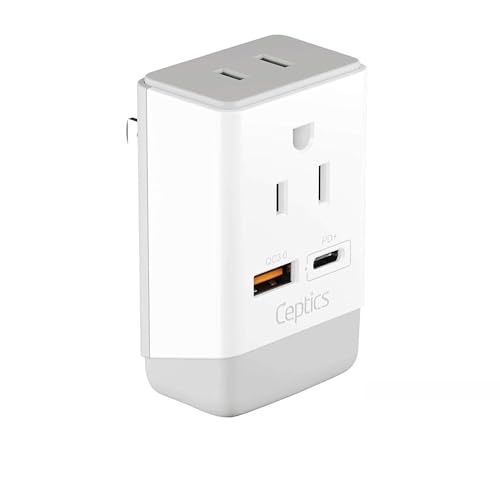 Ceptics Japan, Philippines Power Travel Plug Adapter, QC 3.0 & PD, Safe Dual USB & USB-C - 2 USA Socket Compact & Powerful - USA 3 Pin Polarized to 2 Prong Unpolarized - Type A - AP-6 Fast Charging