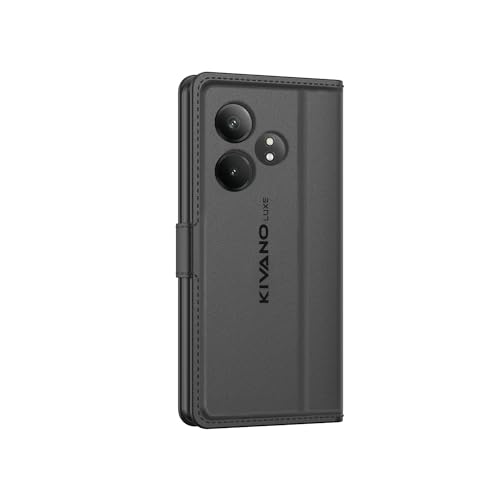 Image of KIVANO LUXE Compatible for Realme GT 6T 5G Luxury Handmade Leather Magnetic Flip Folio Case | Card Holder & Kickstand | Slim Protective Cover | Unisex - Black