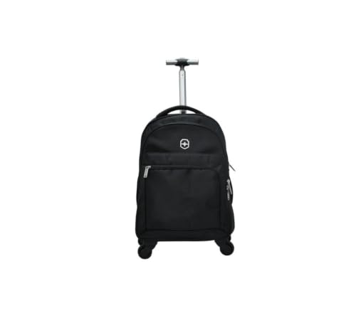 Mochila com Rodas Carrinho 4 Rodas Giro 360°, Preta, Porta Notebook até 15,6 Polegadas, 46x36x15 cm