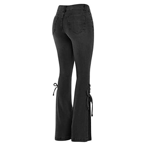 Lace-up Bell Bottom Pants Jeans for Women Mid Waisted Wide Leg Bootcut Slim Denim Pants Trousers2