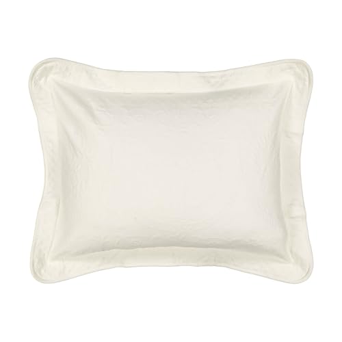 King Charles Modern Farmhouse Floral Matelasse Decorative Pillowcase, 100% Cotton Breathable Bedding, Standard Sham (20" x 26"), Ivory