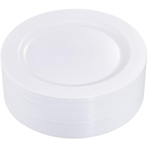 I00000 50Pcs White Plastic Dinner Plates 10.25 Inch Cover