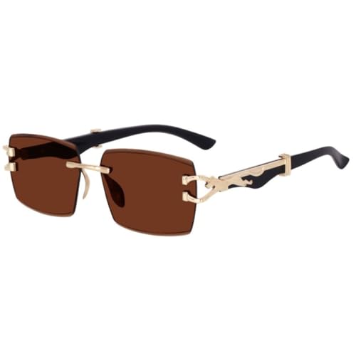 Image of Rimless Rectangle Sunglasses for Men, Frameless Sunglasses for Men with Sleek Metal Temples, Lightweight Premium Eyewear for Modern Retro Fashion Styling.