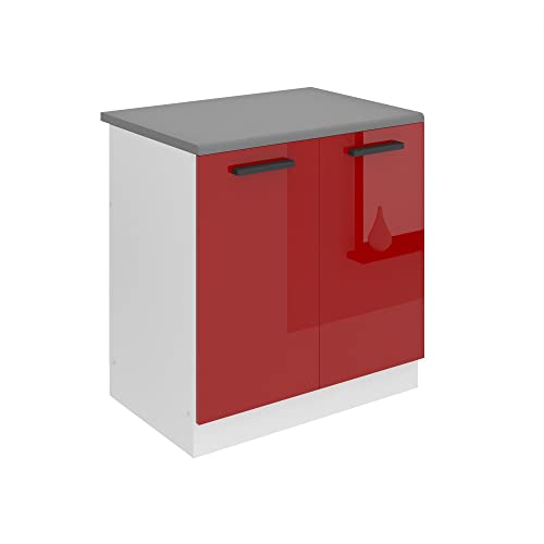 BELINI Meuble Cuisine Bas avec Plan de Travail SDZ I Meubles de Cuisine - Taille: 51,6 x 80 x 85 cm I Meuble sous Evier - 2 Portes I Couleur : Rouge très Brillant