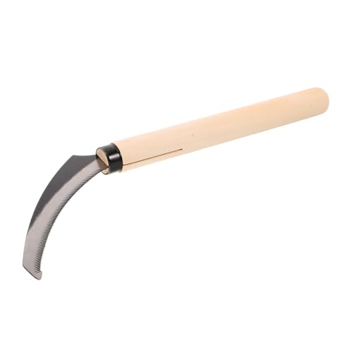 SHINEOFI Hoz De Pesca Multifuncional Con Mango De Madera Herramienta De Jardín Para Desherbar Cortar Césped y Desbrozadora Dentada Para Trabajos De Jardinería y Pesca