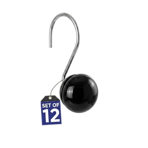 Image of Creative Scents Black Shower Curtain Hooks Decorative | Set of 12