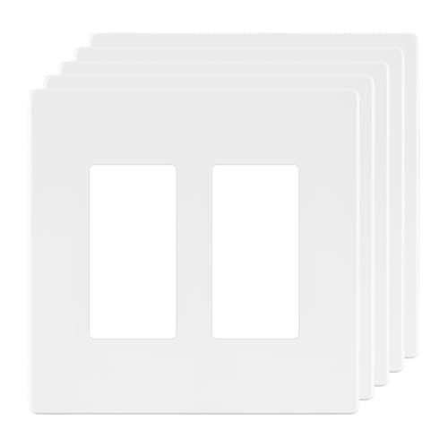 Image of LIDER Double Decorator Switch Cover, Screwless Wall Plate, Mid-Size 2-Gang 4.88 inch x 4.92 inch, LSWP-32M-W5P, UL Listed, Thermoplastic, Matte White, 5-Pack