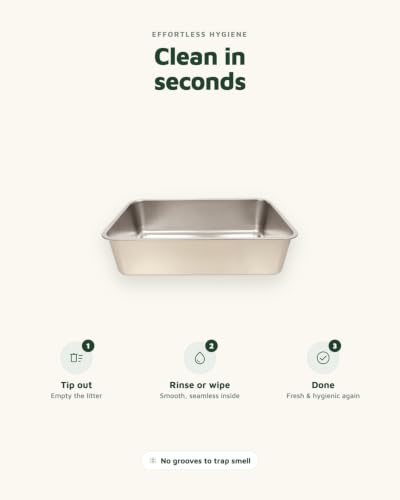Image of Macushla Stainless Steel Cat Litter Box Large Open Tray 60 * 40 * 15 cms, Rust Proof Metal Litter Tray, Odor Resistant Easy Clean Litter Box for Kittens and Adult Cats