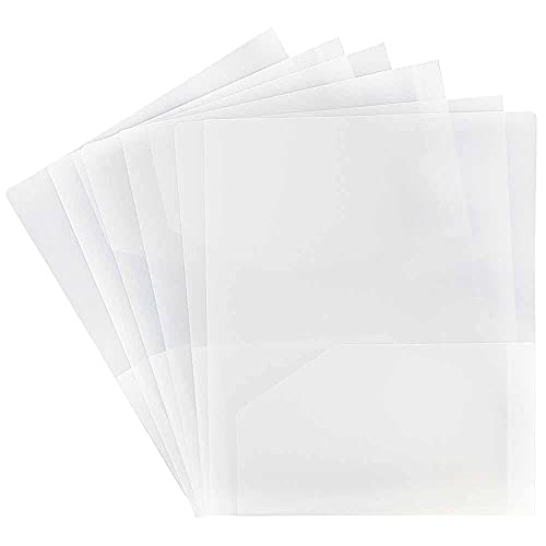 Jam Paper Heavy Duty Plastic 2 Pocket School Folders - Clear - 6/Pack #TOP2