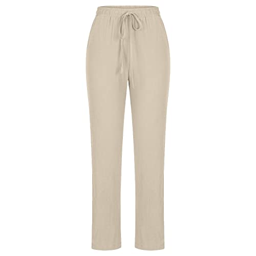 TANGNADE Women Cotton Linen Pants Summer Wide Leg Casual Loose Drawstring High Waist Palazzo Pants with Pockets4