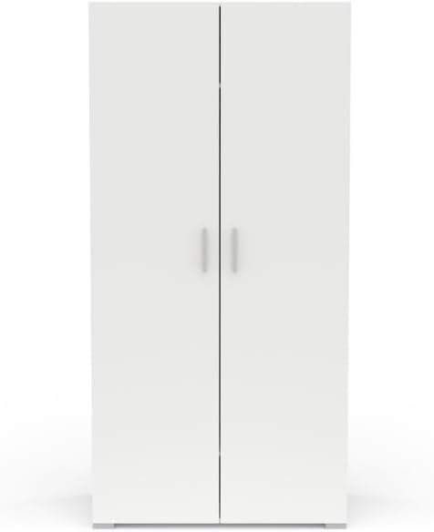Demeyere Petite Armoire Penderie 2 Portes 2 Niches – Coloris Blanc Mat & Finitions Laquées Argent - 90,3 x 51,7 x 188,2 cm