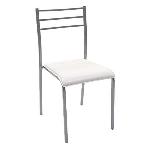 Homely - Silla De Cocina Paris, Estructura De Metal En Color Gris, Asiento De Pvc En Color Blanco, De 41x45x85 Cm Gris-Blanco Homely - Silla De Cocina Paris, Estructura De Metal En Color Gris, Asiento De Pvc En Color Blanco, De 41x45x85 Cm Gris-Blanco