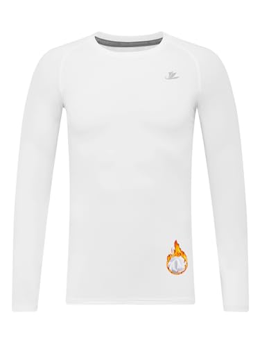 DEVOROPA Youth Boys Compression Thermal Shirt Long Sleeve Kids Fleece Baselayer Soccer Baseball Undershirt Husky White L