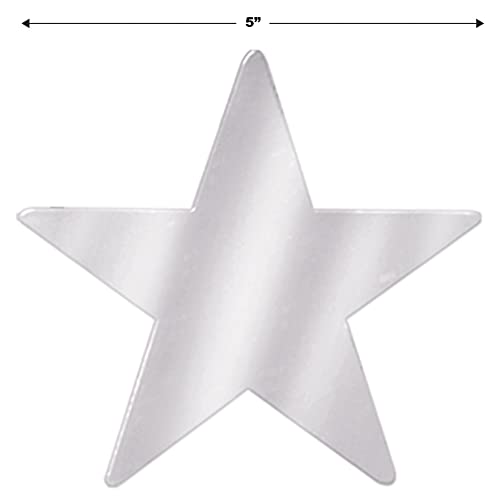 Beistle 72 Piece Silver Star Paper Cut Outs For Bulletin Board Classroom Birthday Party Wall Decorations, 5” #TOP2