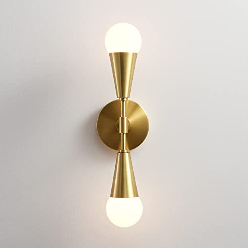 Image of BRIGHTTIA Vicky 2 Light Cone Socket Wall Sconce - Mid Century Modern Fixture for Wall & Ceiling - Minimalist Edison Lamp for Hallway and Bathroom Vanity - Brushed Gold (BW0027-2G)