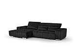 Mivano Eckcouch Orion / Großes Ecksofa mit XL-Recamiere inkl. Relaxfunktion, Kopfteilfunktion und Kissen / 307 x 73 x 186 / Velours, Schwarz