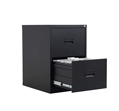 Office Hippo Heavy Duty Steel Filing Cabinet, 2 Drawer Filing Cabinet, Fully Welded Construction with 40kg Drawer Tolerance, Lockable Office Storage, 7 Year Guarantee, Black