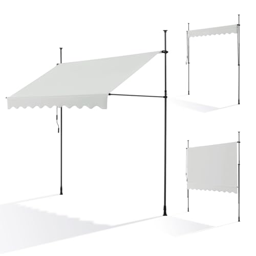 Canopée Store Banne Manuel 250 x 120 cm - Auvent de Terrasse sans Perçage - Protection Solaire Réglable avec Manivelle - Beige