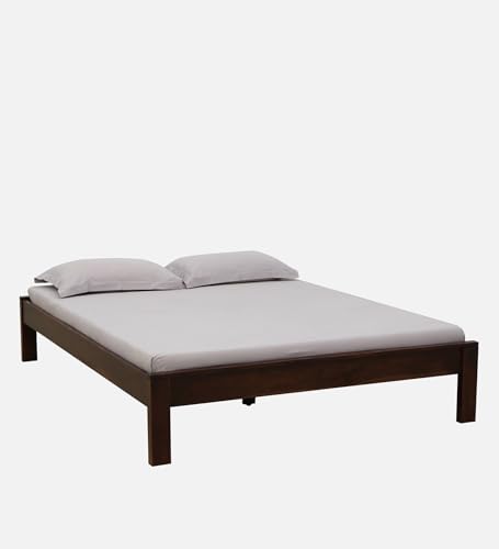 Image of Wood King Size Bed Without Storage for Bedroom Home Solid Wood Without Storage King Palang Cot for Hotels (King Size, Walnut Finish, 1 Piece)