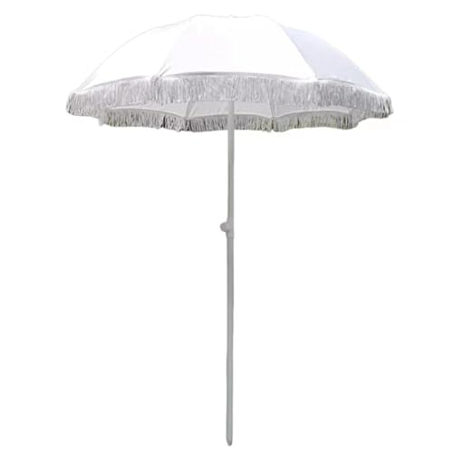 Boho Sonnenschirm Mit Fransen 140cm Strandschirm Uv Schutz Weiß Gartenschirm Wasserdicht Balkonschirm Terrassenschirm Portable Marktschirm for Garten Terrasse Pool