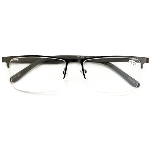 V.W.E. Men Premium Optical Frame Wide Large Head Reading Glasses Half Rim Metal - Clear Lens Reader DRM01 (Gunmetal, 2.00, x) Cover