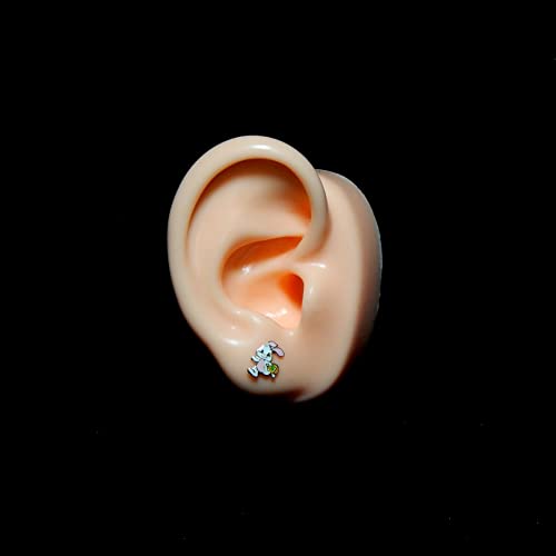 925 Sterling Silver Easter pink white Bunny Rabbit Small Stud Earrings 282424