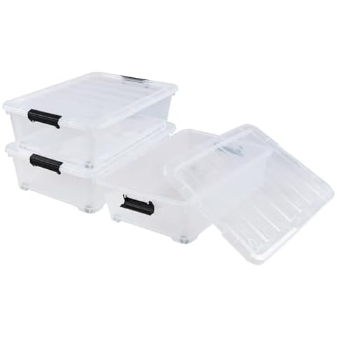 Ortodayes 3 Pack Plastic Flat Storage Bins with Lids, 25 Quart Clear Underbed Box with Wheels Cover