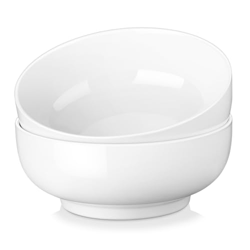 MALACASA Large Serving Bowls - 60 OZ (8') Salad Bowls Set of 2, White Mixing Bowls for Kitchen, Soup, Pasta and Dinner, Large Salad Bowls Set, Dishwasher & Oven Safe, Series REGULAR