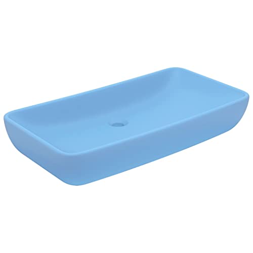 vidaXL Lavabo de Luxe Rectangulaire Vasque à Poser de Toilette Lave-mains de Salle de Bain Salle Cosmétique Maison Bleu Clair Mat 71x38 cm Céramique