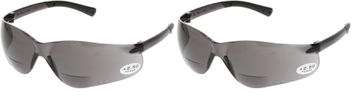 Image of Crews BKH25G BearKat Magnifier Polycarbonate 2.5 Diopter Gray Lens Safety Glasses with Non-Slip Hybrid Black Temple Sleeve (Pack of 2)