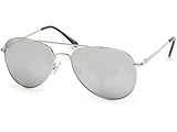 styleBREAKER Gafas de sol de aviador unisex Lentes de policarbonato, montura integral metálica con bisagra de muelle 09020037, color:Marco plateado/vidrio plateado