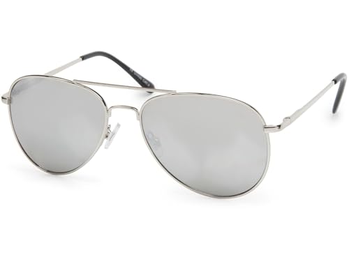 styleBREAKER Gafas de sol de aviador unisex Lentes de policarbonato, montura integral metálica con bisagra de muelle 09020037, color:Marco plateado/vidrio plateado