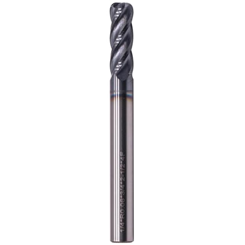 Image of 1 /4 inch 4 Flute Solid Carbide End Mill - .060 inch Corner Radius, AlTiN Coated | 35 Helix, 1 /4 inch Cutting Dia, 1 /4 inch Shank Dia, 3 /4 inch LOC, 2-1 /2 inch OAL For Milling Alloy Steel, Cast Iron, Copper