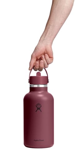 Image of Hydro Flask Water Bottle - Insulated Stainless Steel - Wide Mouth Flex Straw Lid, Non Spill, Leakproof and Refillable in 64 Oz Burgundy