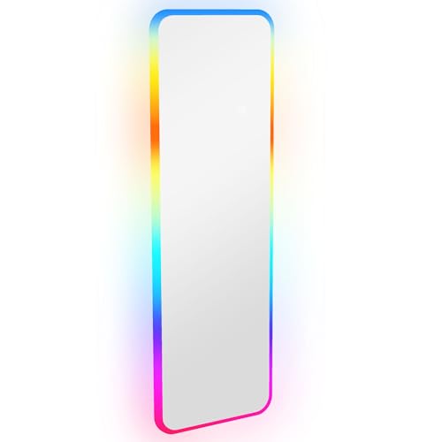 HOMCOM Espejo de Cuerpo Entero con Luces LED 120x40 cm Espejo Rectangular de Pared Ajustable con Iluminación de 7 Colores RGB y Función de Memoria para Dormitorio Vestidor