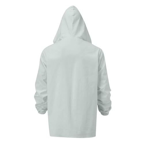 Mens Cotton Linen Hoodies Sun Protection Lightweight Beach Shirt Long Sleeve V Neck Button Down Hooded Shirt