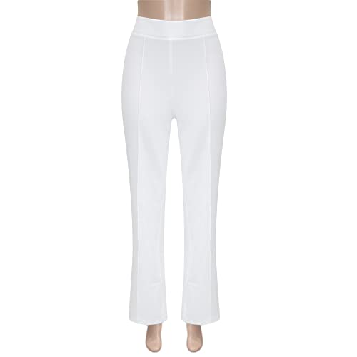 White Pants Women Dressy, High Rise Straight Long Trousers, Women's Flare Pants, Classic Elegant Casual Work Pant (White, M)4