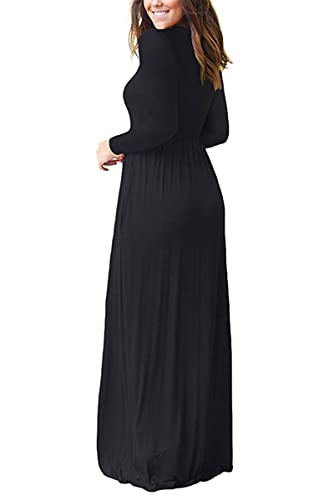 Auselily Women Long Sleeve Loose Plain Long Maxi Casual Dress With Pockets (2Xl, Black) #TOP3