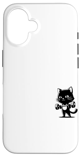 ワークアウト 黒猫 ポケットプリント ジム トレーニング フィットネス エクササイズ スマホケース iPhone 16 用