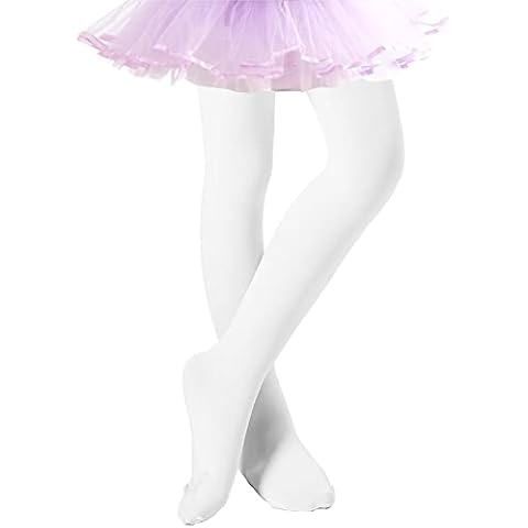 Verbstel Grils' Dance Tights Ultra Soft Ballet Footed Tights for Toddler/Little Kid/Big Kid (M, White) Cover