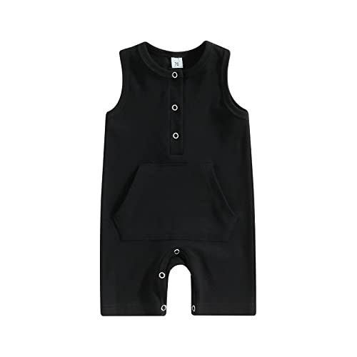 Image of Newborn Baby Boy Girl Solid Romper Unisex Infant Knit Ribbed Sleeveless Jumpsuit Bodysuit Summer Clothes Outfits