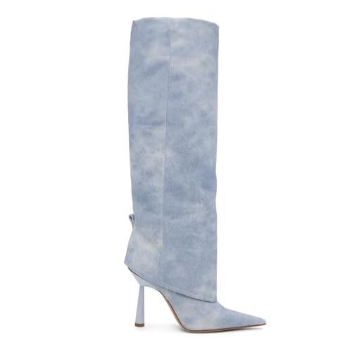 Image of Goolita Fold Over Boots For Women, Pointed Toe Stiletto Heel Knee High Boots Fashion Comfortable Slip On Tall Boots