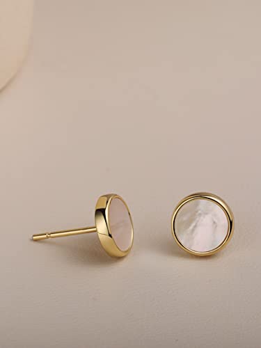 S.Leaf Shell Earrings Mother of Pearl Earrings Silver Stud Earrings for Women Hypoallergenic Earrings Round Disc Stud Earrings for Women4