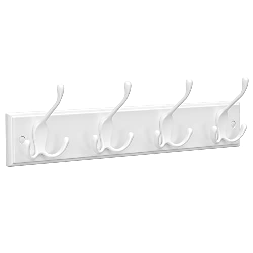 SONGMICS Wall-Mounted Coat Rack, Hook Rack with 4 Tri-Hooks, for Clothes, Keys, Hats, Purses, in The Entryway, Bathroom, Closet Room, White ULHR30WT