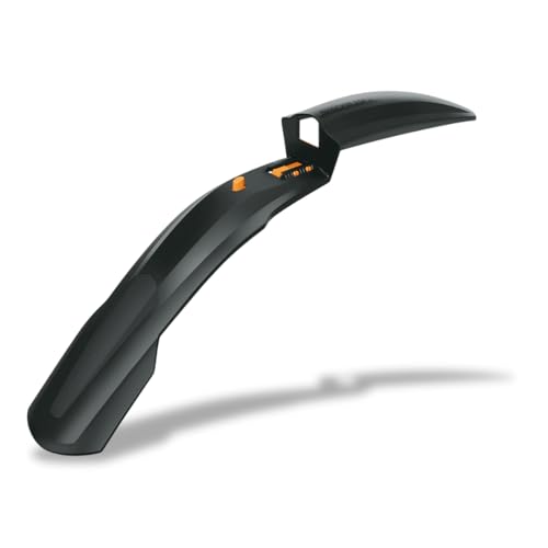 SKS GERMANY SHOCKBLADE DARK 26'' + 27.5'' front mudguard with wide spoiler, bike accessories for mountain bikes (2-component dirtboard, up to max. 3.0 inch tyre width), black
