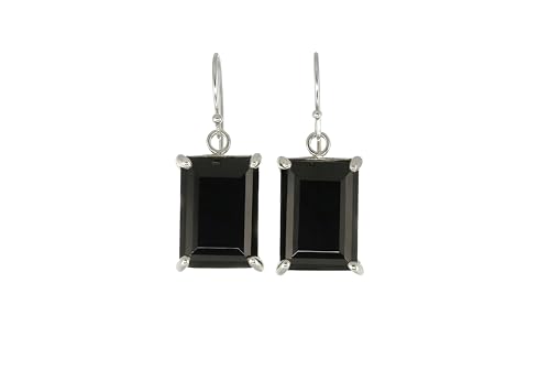 Boucles d'onyx noir en argent sterling 925 avec une coupe émeraude élégante