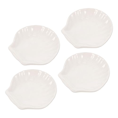 VOSAREA 4Pcs Shell Shaped Dipping Dishes Decorative Tea Bag Coasters Heat Resistant Sauce Dish for Snacks Appetizers and Desserts Easy to Clean
