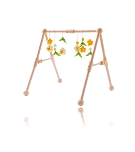 LumoLight木製の三角型フィットネスラック 赤ちゃんが握るための毛布製動物のペンダントおもちゃ 新生児用運動フィットネススタンド (E)